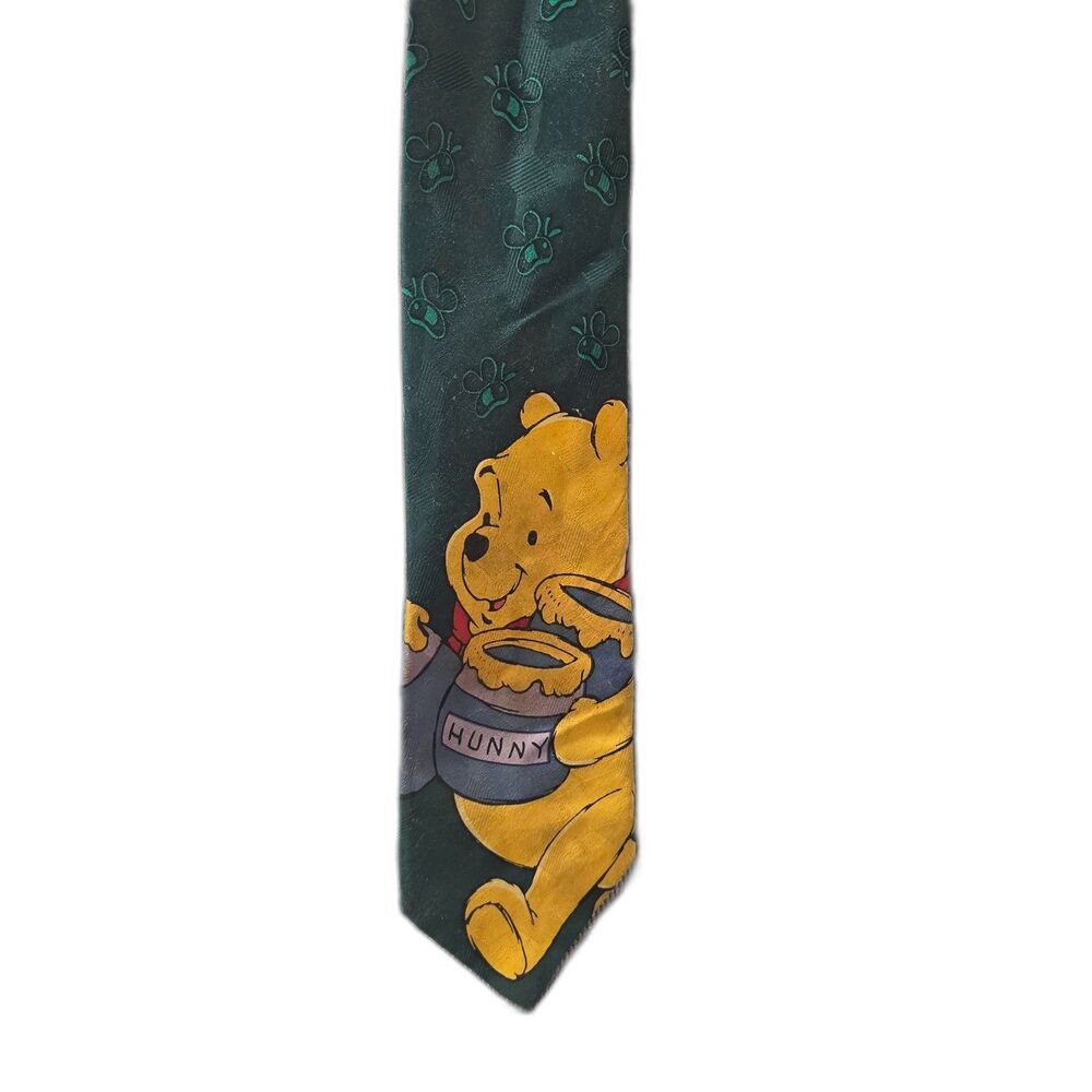 Vintage Disney Winnie the Pooh Hunny Pot Necktie Forest Green Bees